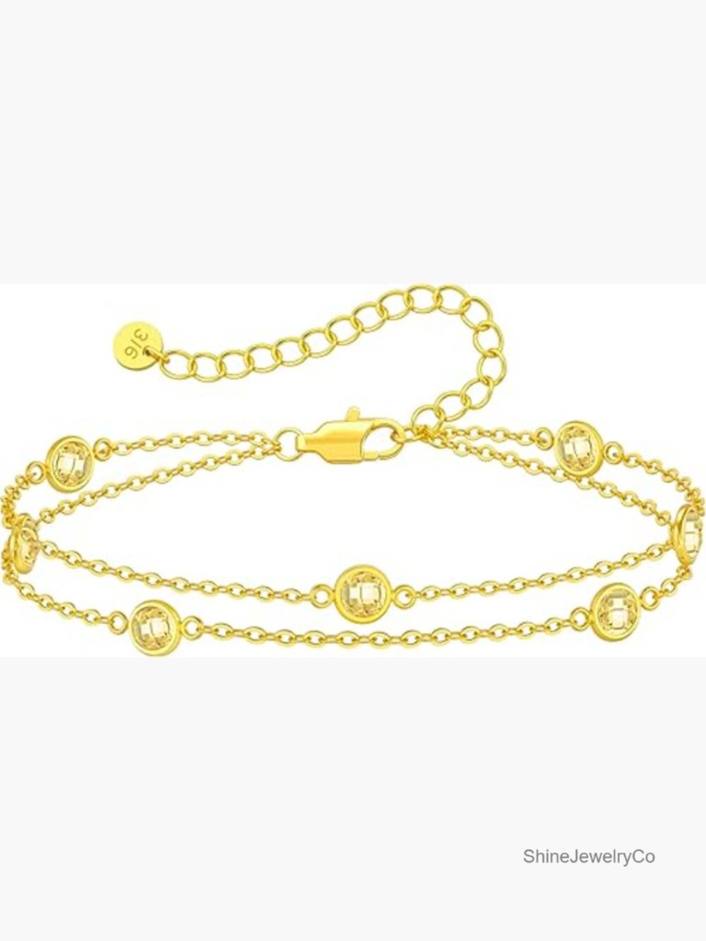 Sterling Silver Gold Plated Birthstone Charm Link Bracelet Gift for Mom Wife